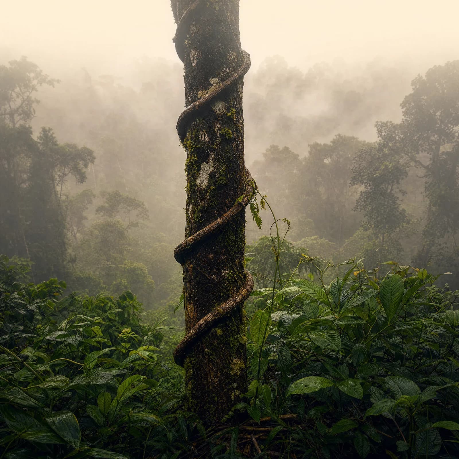 Forêt de nuage, arbre et liane