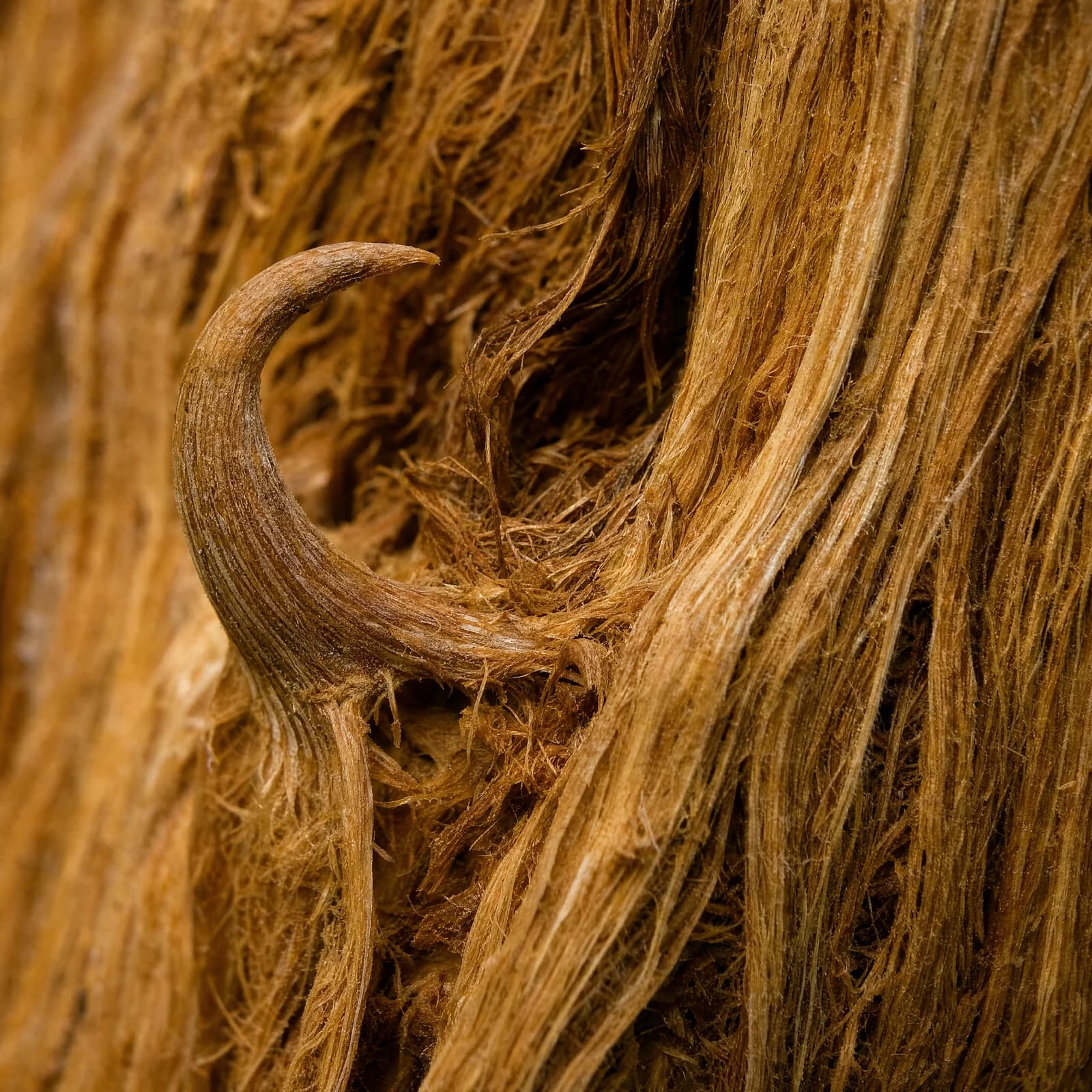 Macro des fibres de l'écorce avec crochet