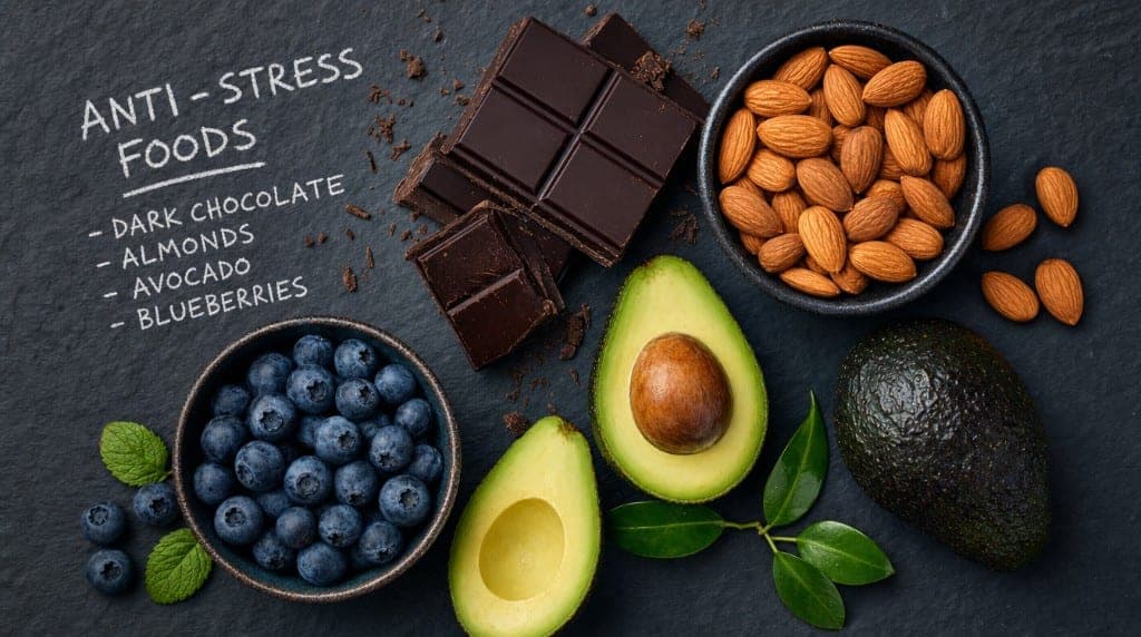 Aliments réducteurs de cortisol : oméga-3, magnésium alimentaire, vitamine C naturelle, probiotiques. Données et aliment