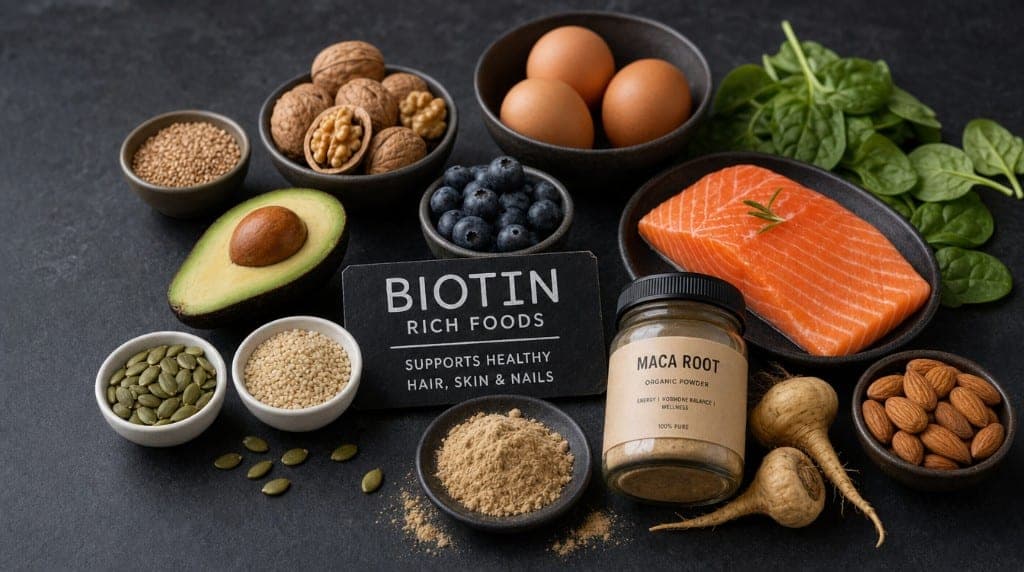 Compléments pour la pousse des cheveux : biotine, silice, maca (DHT), zinc. Ce qui est documenté et ce qui relève du mar