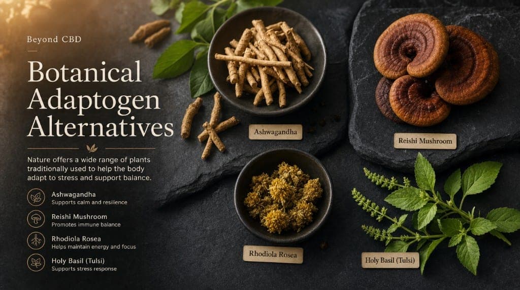 Full spectrum CBD interdit par Novel Food en 2026. Alternatives botaniques : adaptogènes andins, champignons médicinaux,