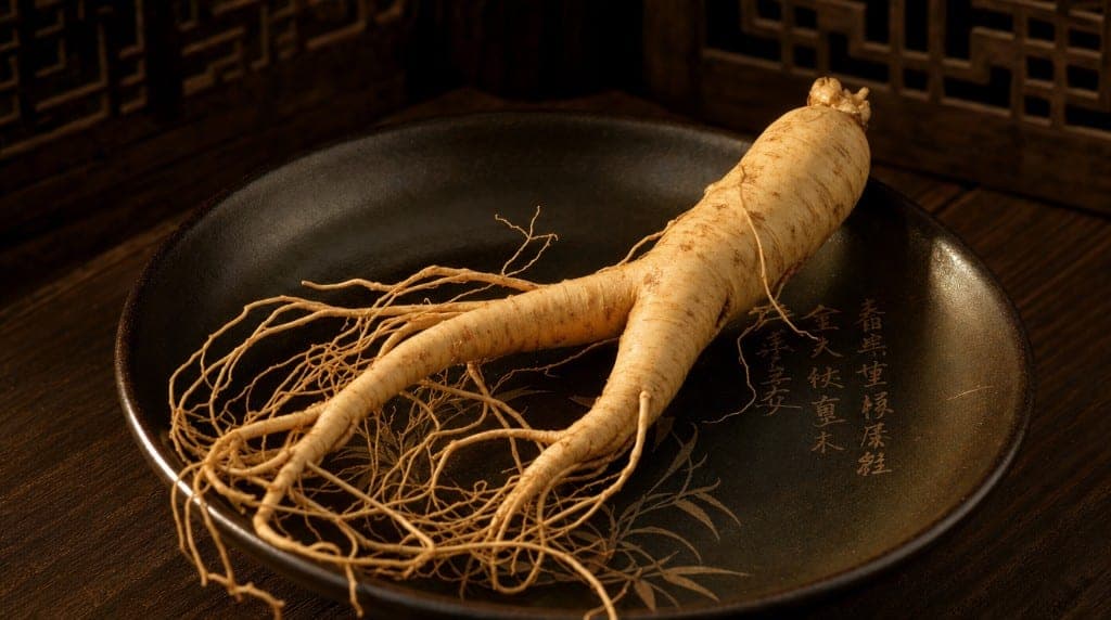 Racines de ginseng Panax sur fond naturel