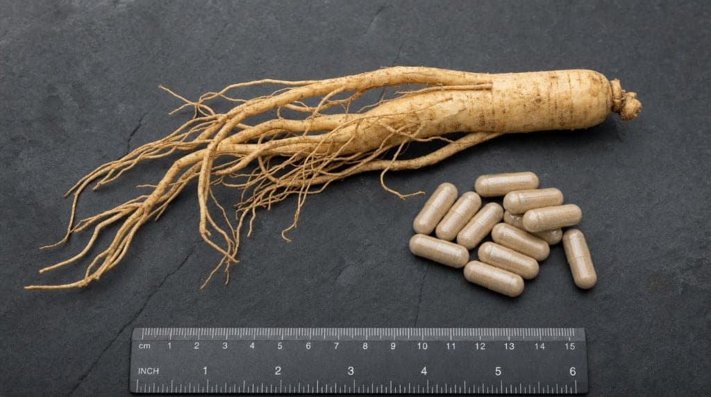 Dosage ginseng : 200-400 mg extrait standardisé en ginsénosides, cycles recommandés, formes disponibles et timing.