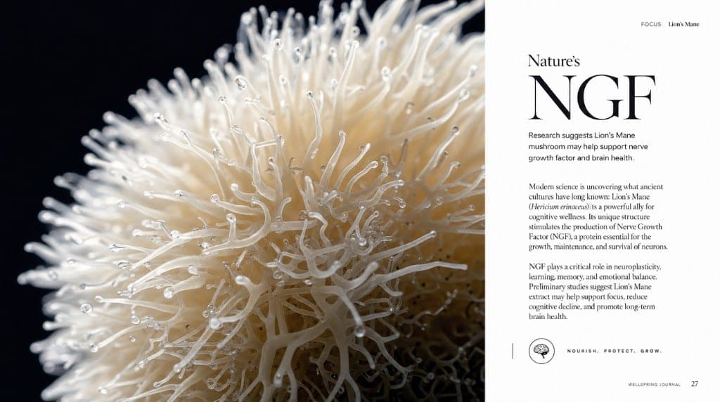 Héricénones et érinacines du Lion's Mane : structures chimiques, capacité à traverser la BHE, stimulation de la synthèse