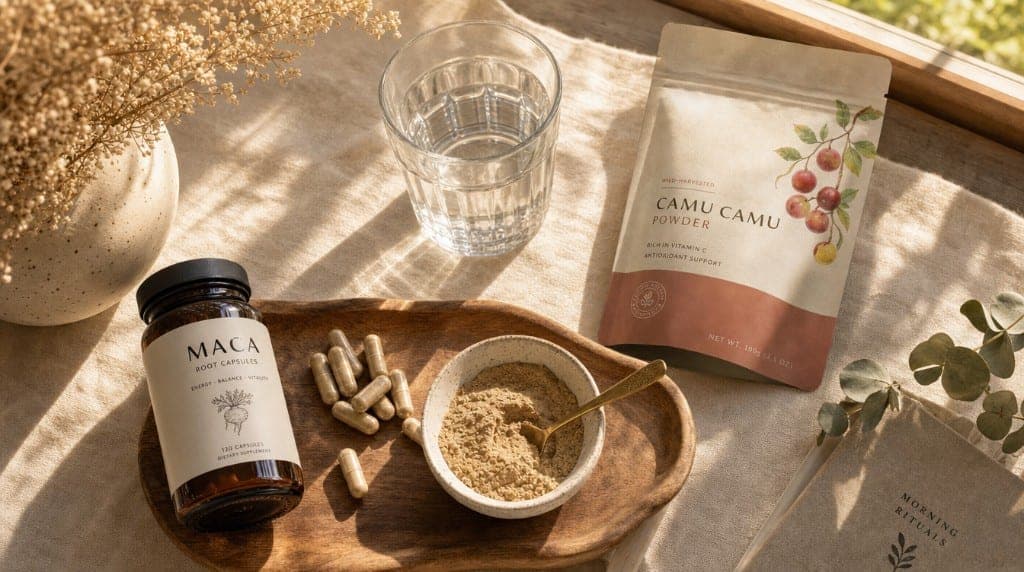 Routine matinale adaptogènes : maca le matin, cortisol awakening response, timing optimal des compléments. Science du ma