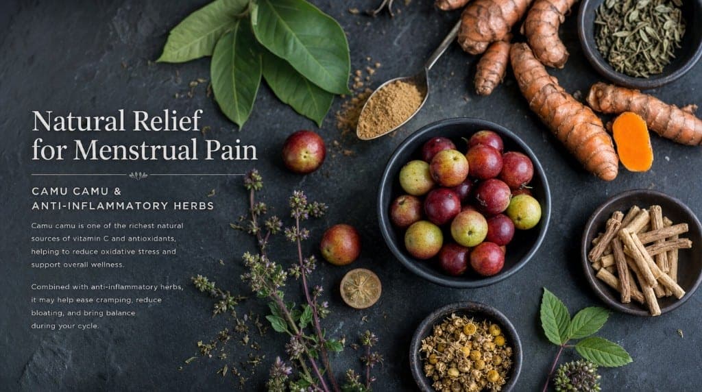 Camu Camu et SPM : vitamine C anti-inflammatoire, polyphénols antioxydants, données sur les douleurs prémenstruelles et