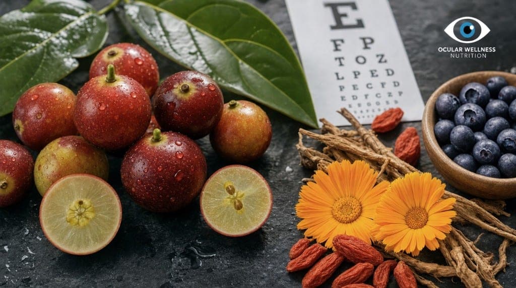 Camu Camu et santé oculaire : vitamine C dans le cristallin, protection antioxydante contre la cataracte et la DMLA, don