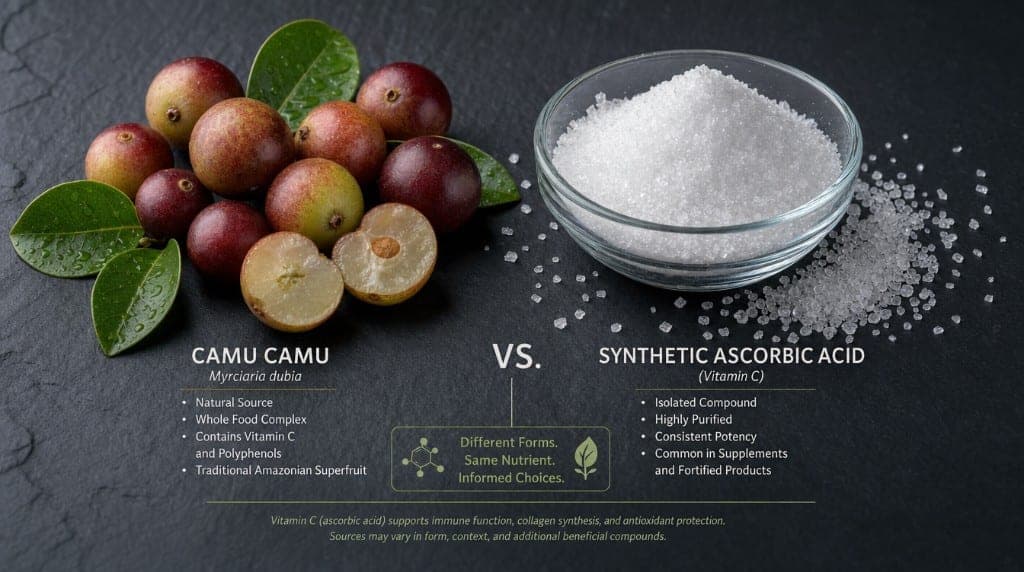 Vitamine C naturelle vs acide ascorbique synthétique : biodisponibilité, polyphénols associés, études comparatives. Pour