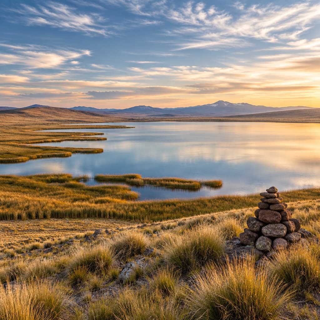 Le lac Junín et le plateau de la puna, steppe d'ichu, terroir historique de la maca dans les Andes centrales.