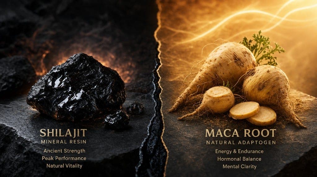 Shilajit vs Maca pour l'énergie et la vitalité masculine : mécanismes différents, profils d'utilisateurs, études comparé