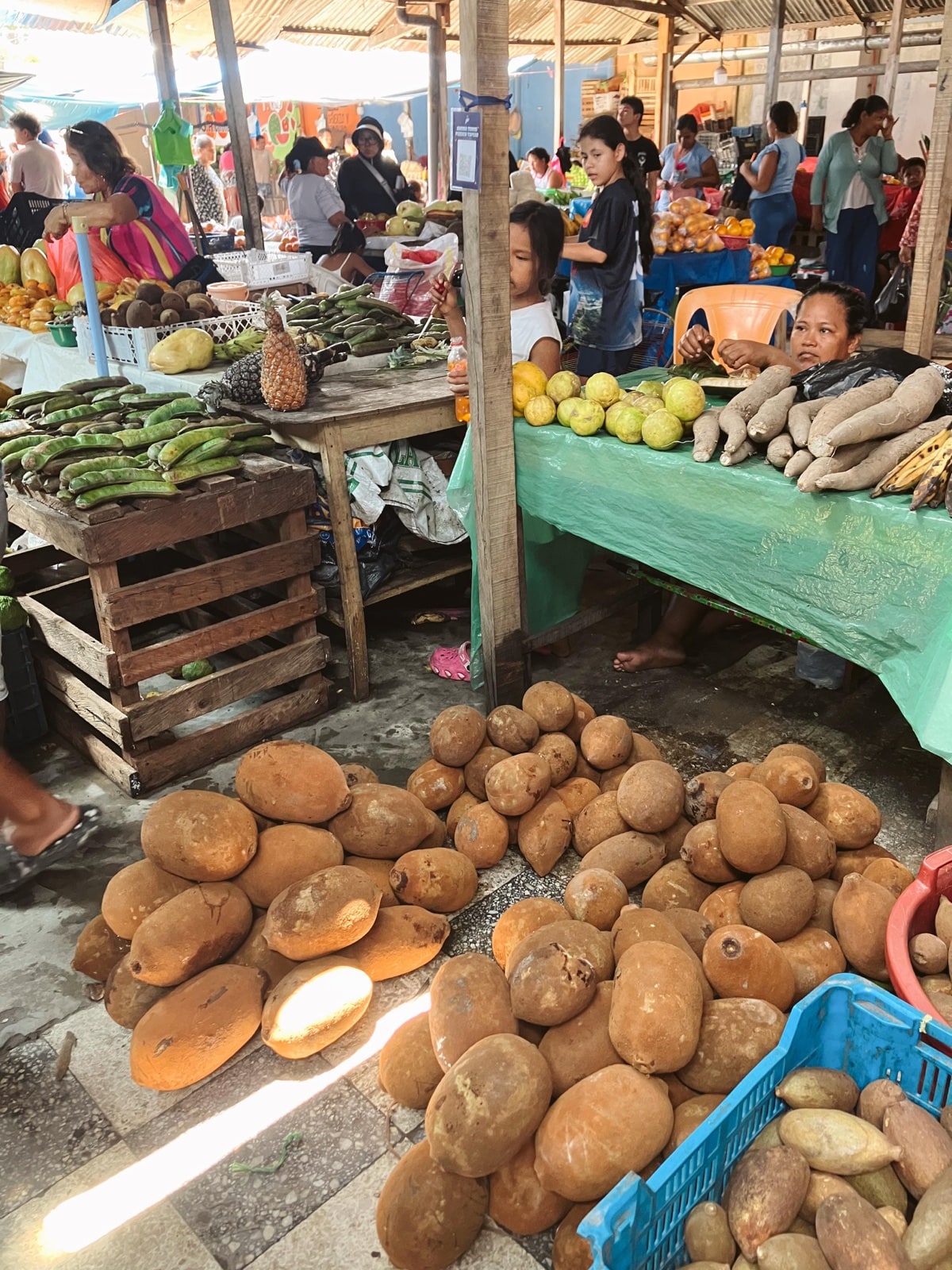 Marché amazonien — Copoazú, pacay, yuca — la richesse des étals et le quotidien des communautés.